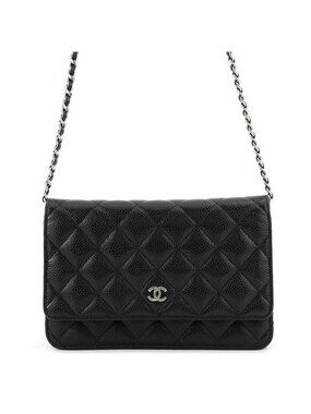 Chanel Chain Wallet Classic Quilted CC Logo Caviar Leather Black Shoulder Bag